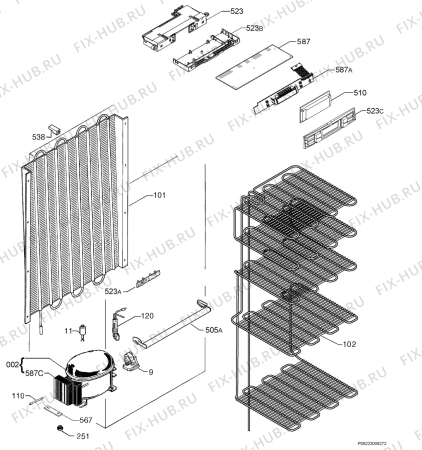 Взрыв-схема холодильника Privileg 00670007_41826 - Схема узла Cooling system 017